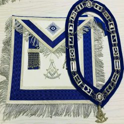 MASONIC REGALIA PAST MASTER APRON BLUE WITH CHAIN COLLAR & JEWEL