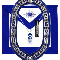 MASONIC BLUE LODGE OFFICER JUNIOR WARDEN APRON, SILVER CHAIN COLLAR AND JEWEL