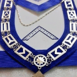 MASONIC OFFICER MASTER MASON APRON, CHAIN COLLAR WITH JEWEL