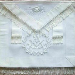 MASONIC PAST MASTER APRON ALL WHITE WITH WREATH FRINGE HAND EMBROIDERED