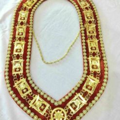 MASONIC SHRINER'S COLLAR GOLDEN ON RED VELVET with Rhinestones BEST QUALITY