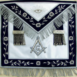 MASONIC MASTER MASON APRON HAND EMBROIDERED SILVER BULLION VINE WORK