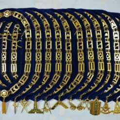MASONIC Regalia BLUE LODGE CHAIN COLLAR WITH OFFICER JEWELS GOLDEN 12 PCS SET