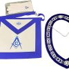 Blue Lodge Master Mason Apron 14x16 Inches With Machine Embroidery Logo, Chain Collar, Square and Compass Gloves Set White Adult Size